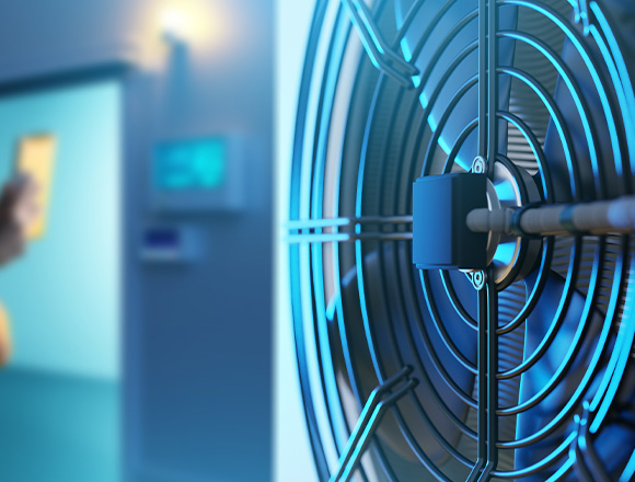 close-up of a modern fan with blue LEDs in a room featuring a door and light digital displays enhancing air circulation and comfort 4 efficient cooling solutions