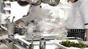 A busy commercial kitchen