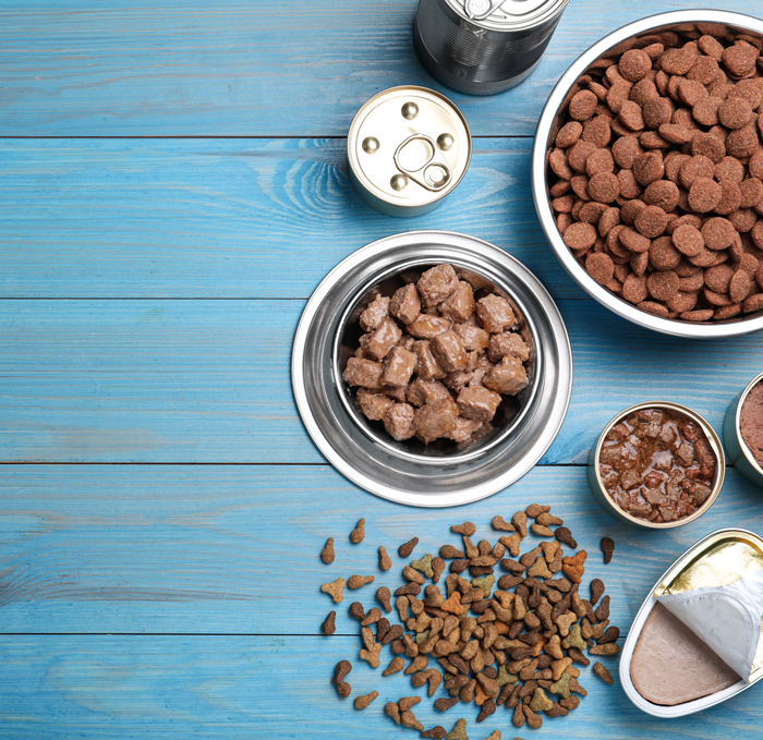 A selection of different pet foods